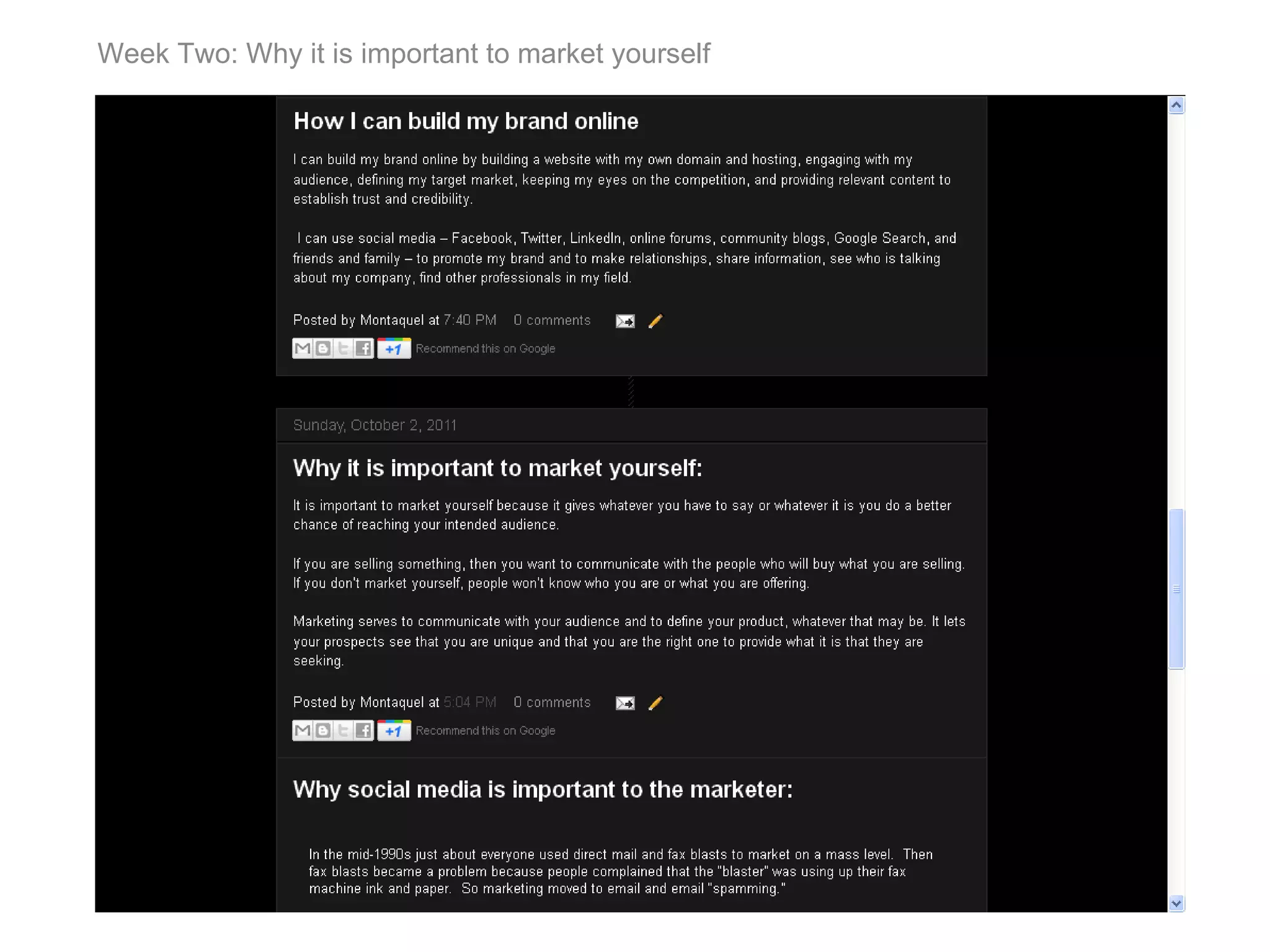 Week Two:   Why it is important to market yourself 
