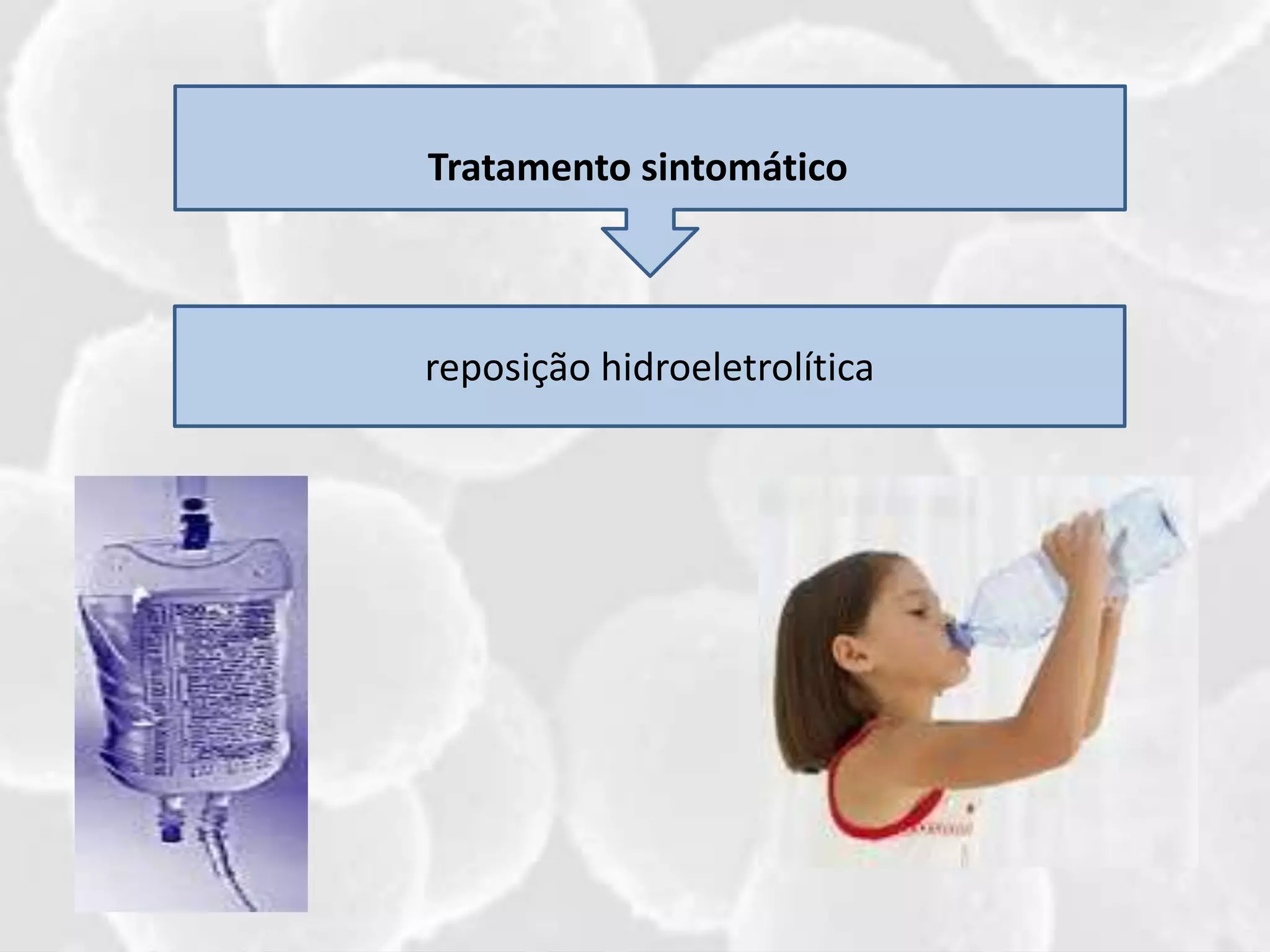 Tratamento sintomático
reposição hidroeletrolítica
 
