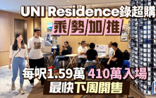 UNI Residence加推 每呎1.59萬 410萬入場 最快下周開售 短期招標推4房特色戶