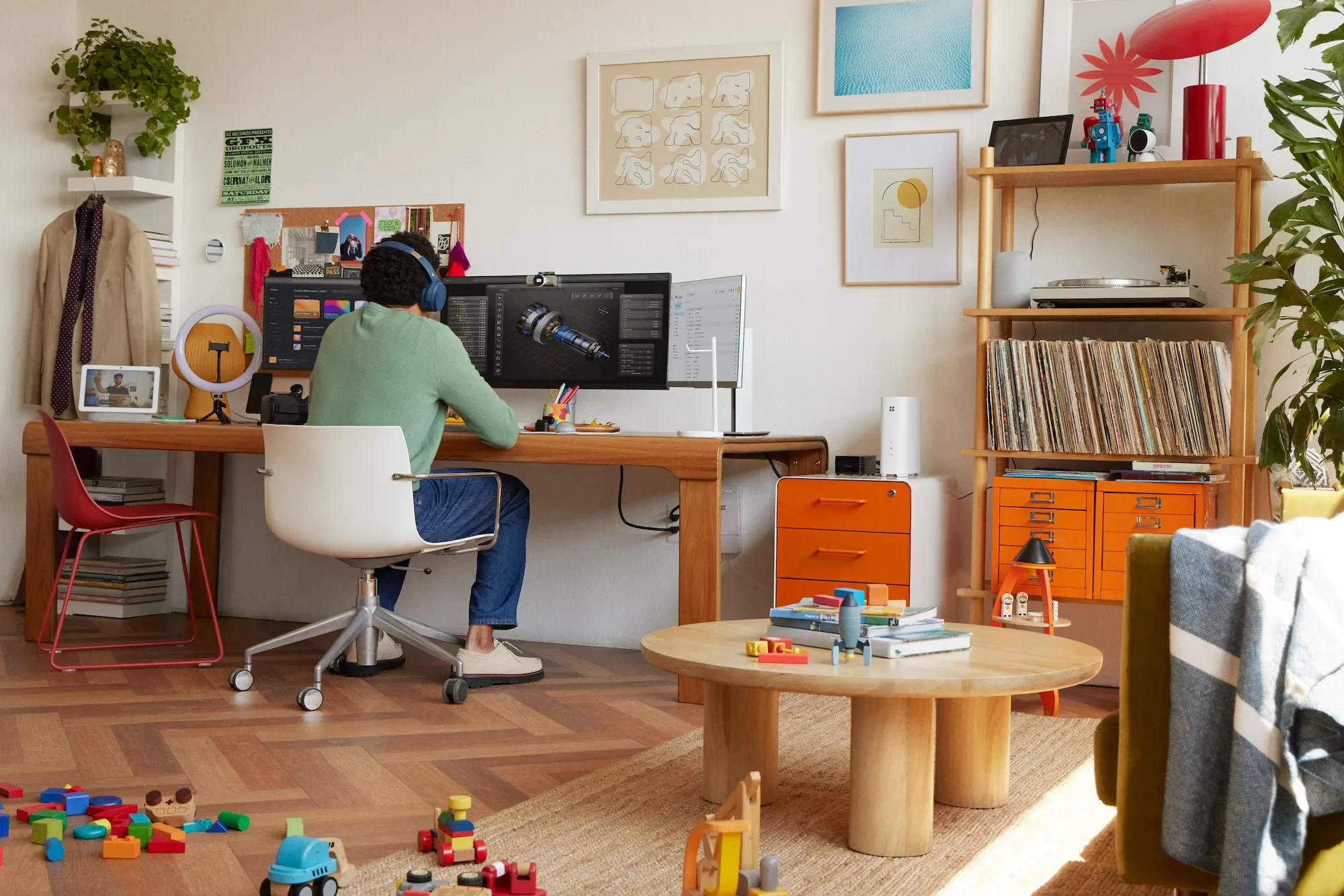 Person working at a computer in a home office
