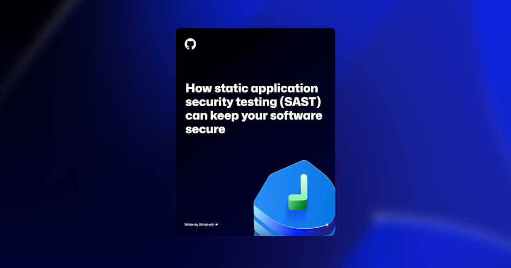 A dark background featuring a variety of General themed shapes and illustrations surrounding the text "How static application security testing (SAST) can keep your software secure."