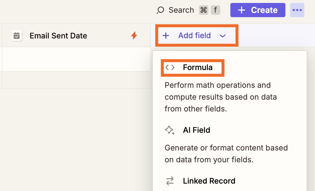 Screenshot of formula field