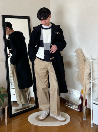 「ikka(イッカ)のブロックスクルーネックニット(ニット/セーター)」を使った、市川 昇さん(メンズ・169cm)の冬コーディネート