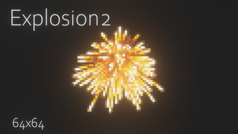 Explosion2
64x64 Pixel art explosion with bright yellow and orange bursts on a dark background, text reads 'Explosion2' and '64x64'.