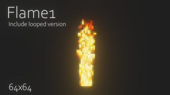 Flame1
Include looped version
64x64 Pixel art flame animation with glowing yellow and orange blocks on a dark background, text in corners.