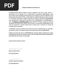 Termo de Entrega de Obras Civil