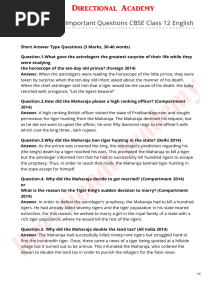 2020 The Tiger King Important Questions CBSE Class 12 English