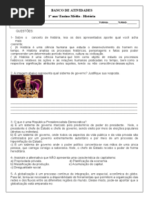 Atividades de História 1º Ano Ensino Médio