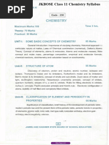 JKBOSE Class 11 Chemistry Syllabus