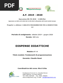Claudio Rossi_DISPENSE_Analista Programmatore 4.0_MODULO 4 - Fondamenti Di Programmazione