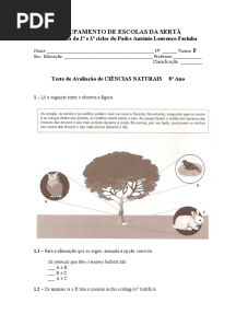 Teste de Avaliação de Ciências Naturais 8º Ano