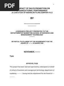 The Impact of Sales Promotion On Organizational Performance: (A Case Study of Nigeria Bottling Company PLC)