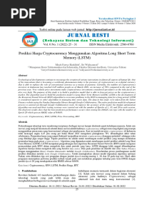 Jurnal Resti: Prediksi Harga Cryptocurrency Menggunakan Algoritma Long Short Term Memory (LSTM)