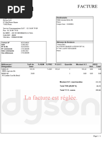 Facture Dyson PDF N° 6232248833 Aspi