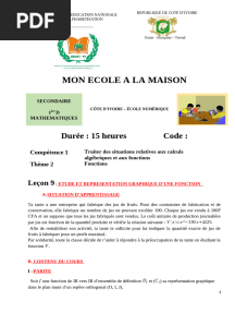 1D Maths Leçon 09 Etude Et Représentation Graphique de Fonction