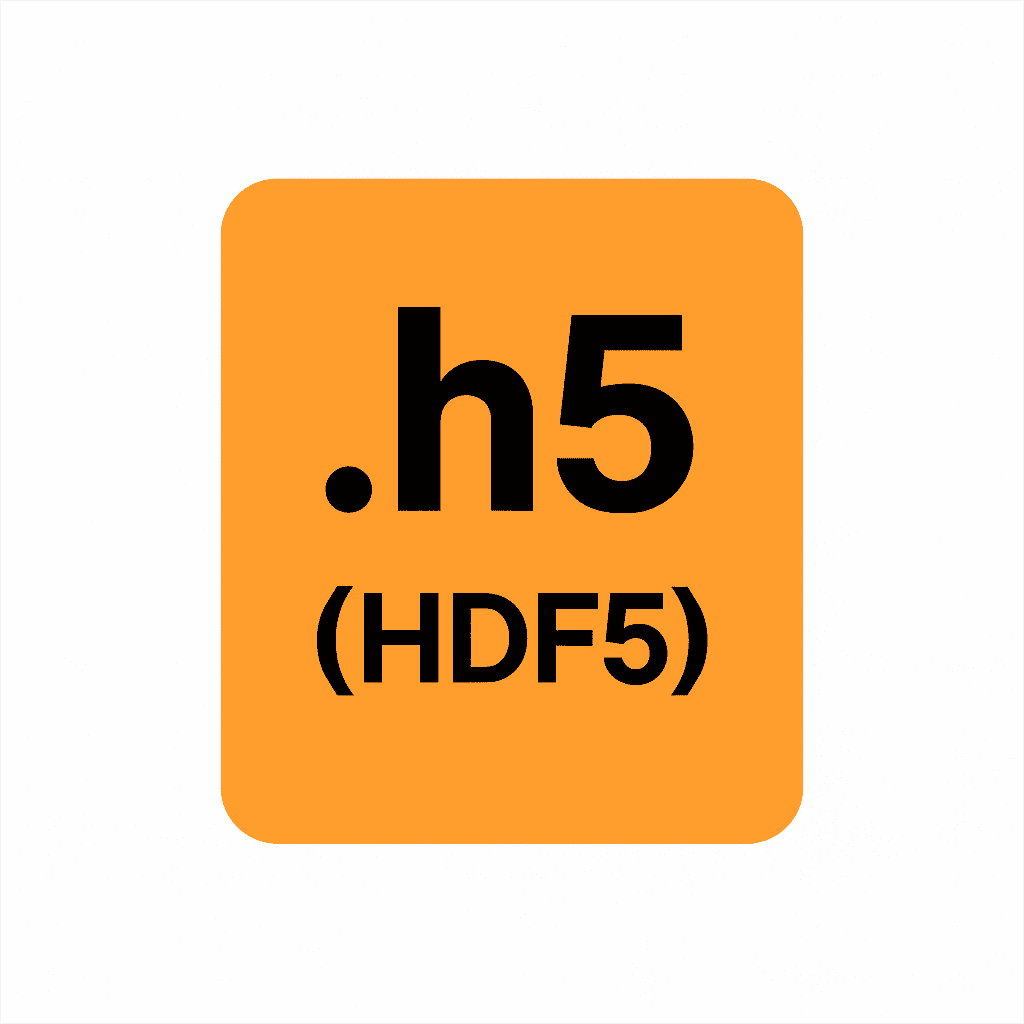.h5_HDF5 – LearnOpenCV A square orange icon displaying .h5 (HDF5) in bold black text, representing the HDF5 file format used in Keras and TensorFlow to store full model architecture, weights, and optimizer state in a single file.