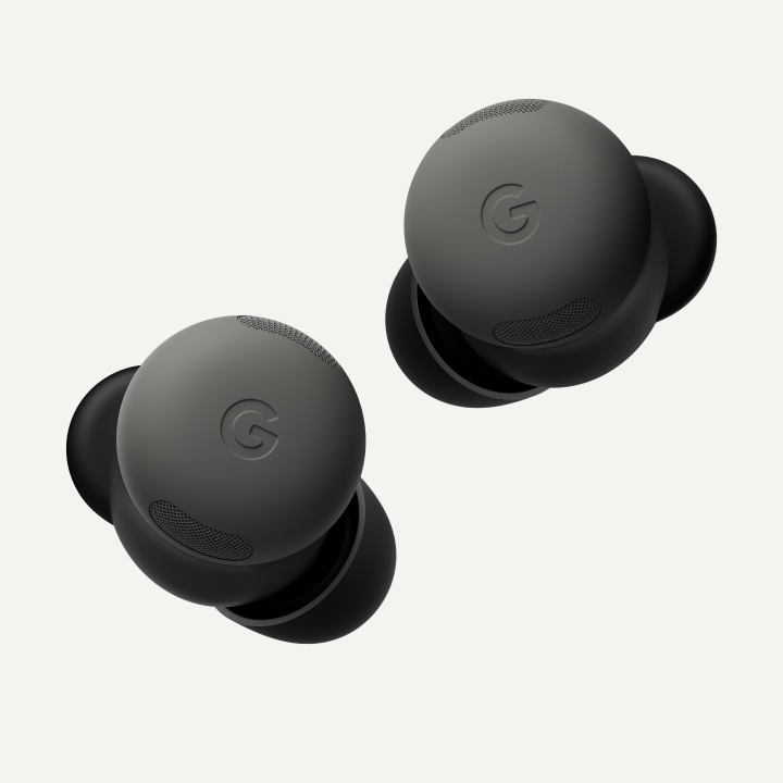 A top view of a pair of Pixel Buds Pro 2 in the color Hazel.