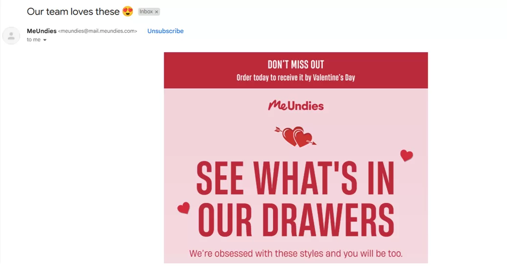 headline examples - headline for a newsletter from MeUndies.