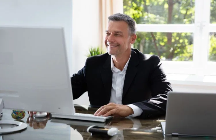 man working on computer