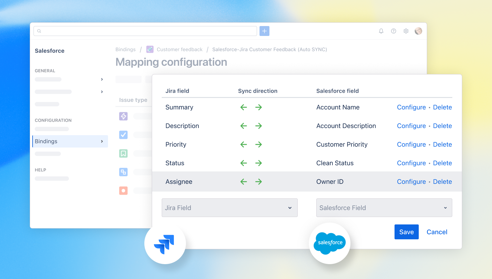 Reduce manual updates through automatic, real-time synchronization. Enable mapping schemes to push or pull information between Jira and Salesforce, and speed up item creation in both systems at once.