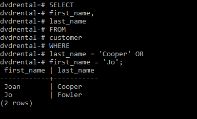 Using WHERE Clause with the OR Operator