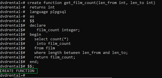 PostgreSQL CREATE FUNCTION Statement Example