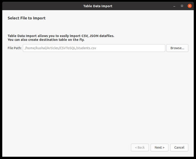 Table Data Import Wizard