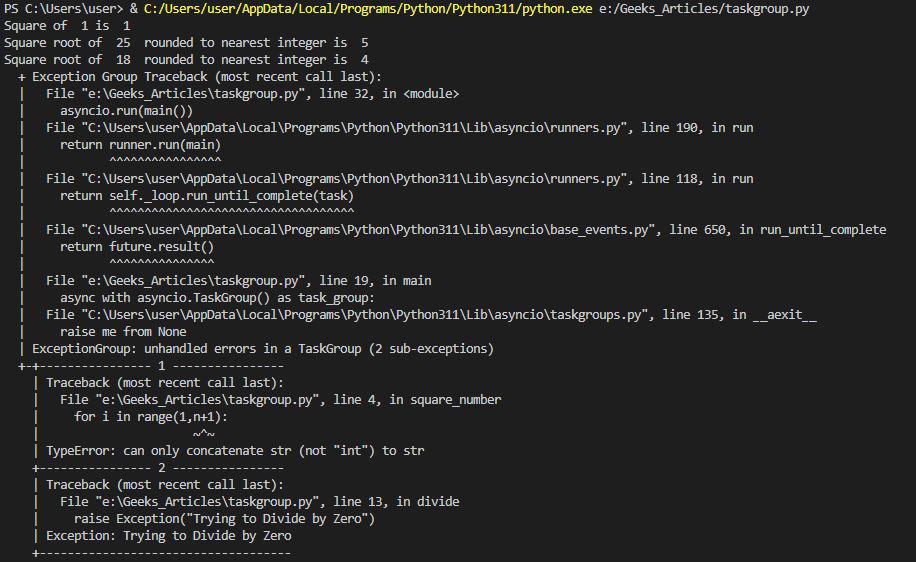 Python Taskgroups with asyncIO