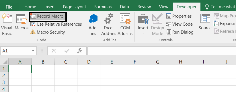 Click on record macro to record a macro.