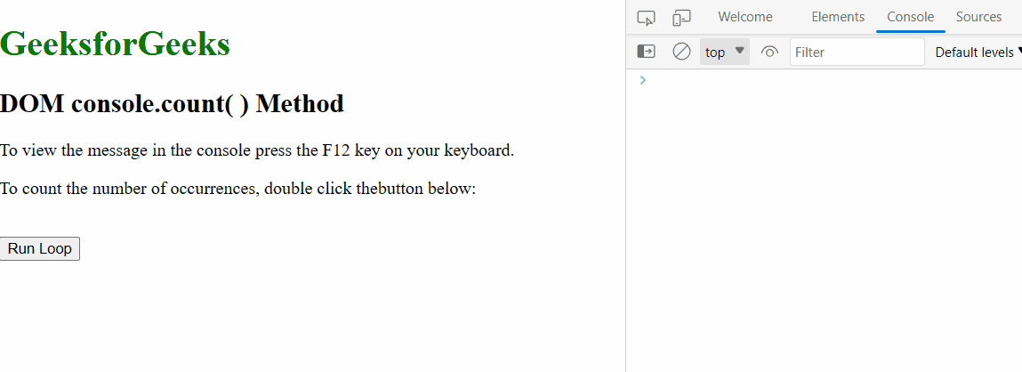 HTML DOM console.count() Method