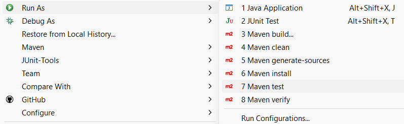 Run As->Maven test