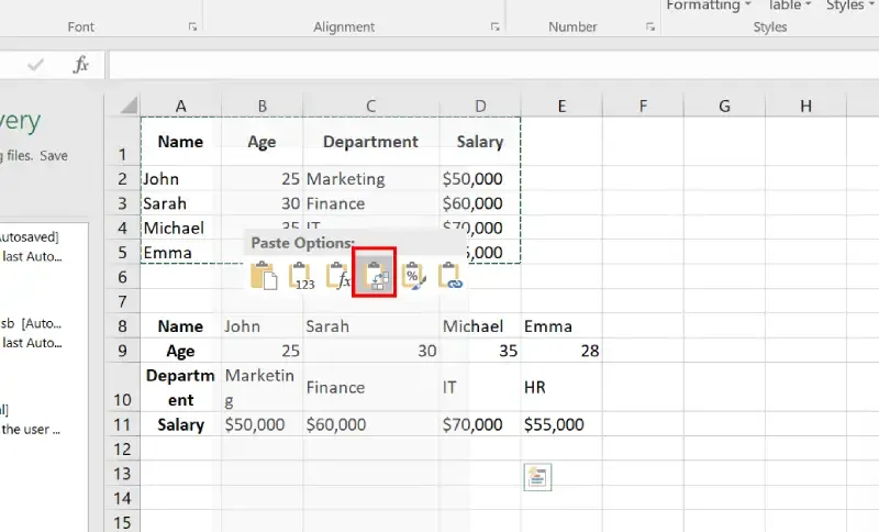 Select-the-Transpose-Option
