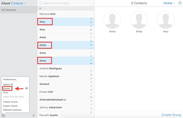 excluir contatos duplicados no iCloud