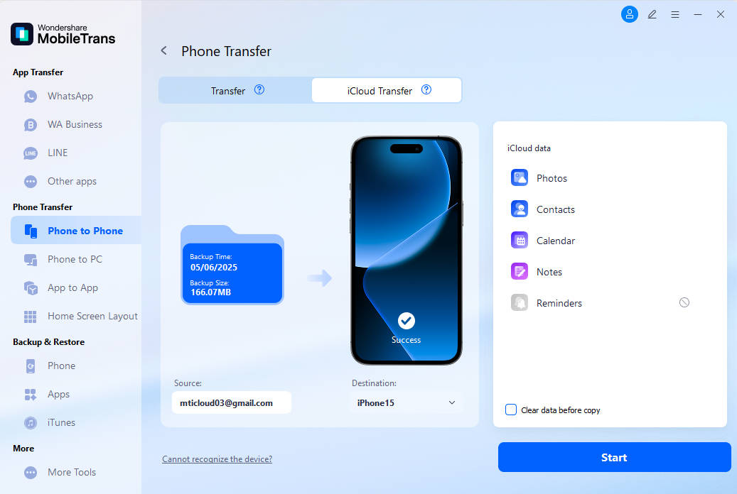 نقل بيانات iCloud إلى هاتف جديد باستخدام mobiletrans