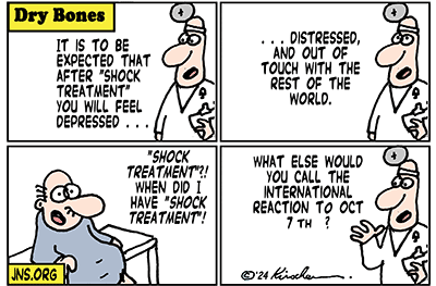 Dry Bones cartoon, depression, International Reaction, Antisemitism, Anti-Israelism, Oct 7, Jews, War, Politics, Jewish, Israel,