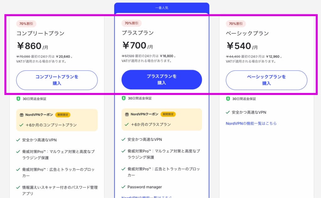 NordVPN料金プラン