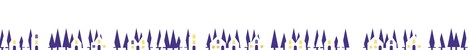 illustration of homes and trees with stars and snow in the sky