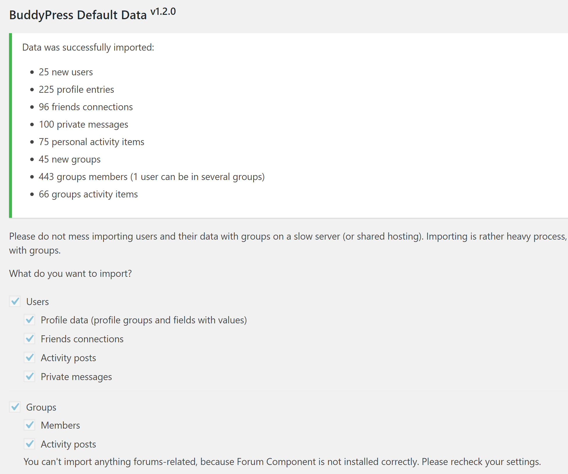 Admin Page with Import Status.
