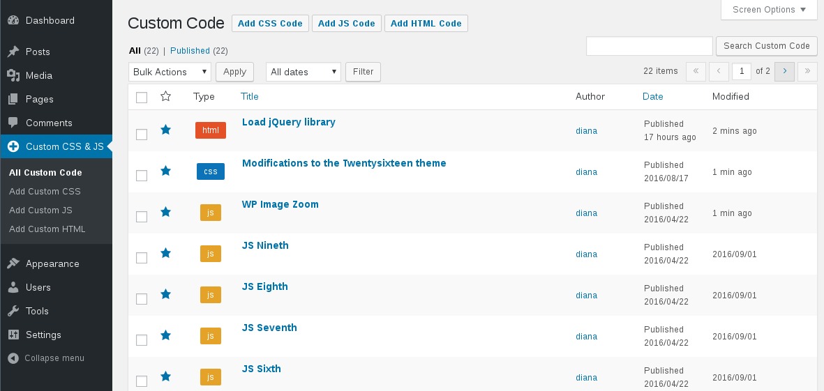 Manage Custom Codes
