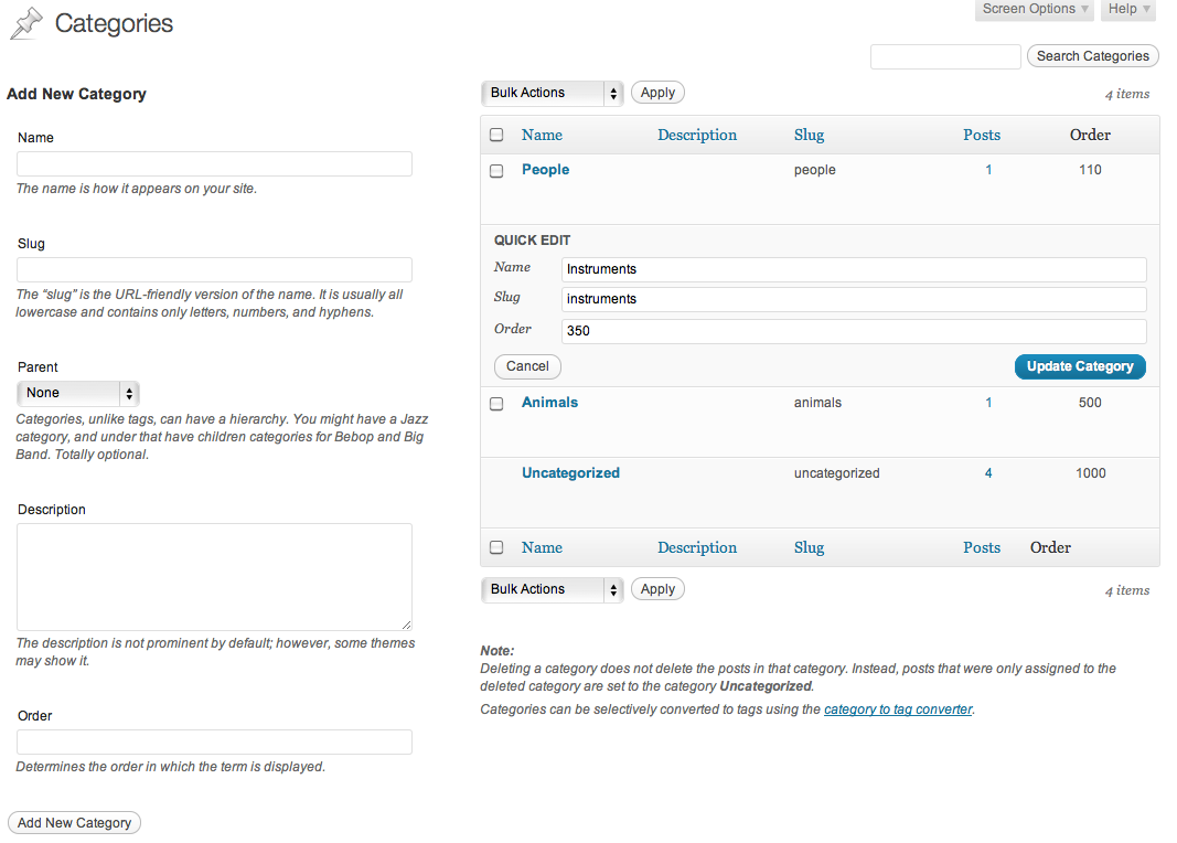 Order field in Quick Edit