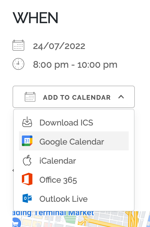 Compartilhe seus eventos com clientes de calendário populares.
