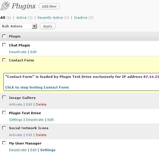 Screenshot-2: Plugins in testing mode in plugins screen.