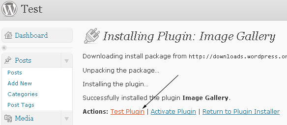 Screenshot-3: Testing a plugin directly after installing it.