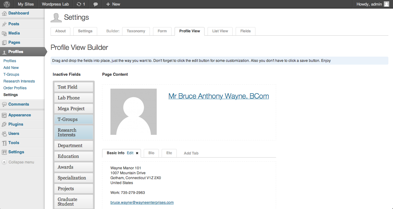 Profile View Builder where you can decide what shows up on users' profile pages.
