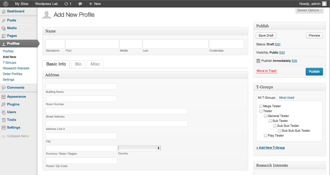 A profile form for the user to fill out, fully customizable in the settings