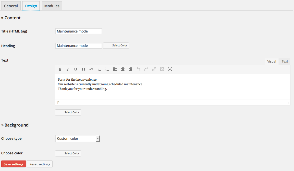 Dashboard Design Settings