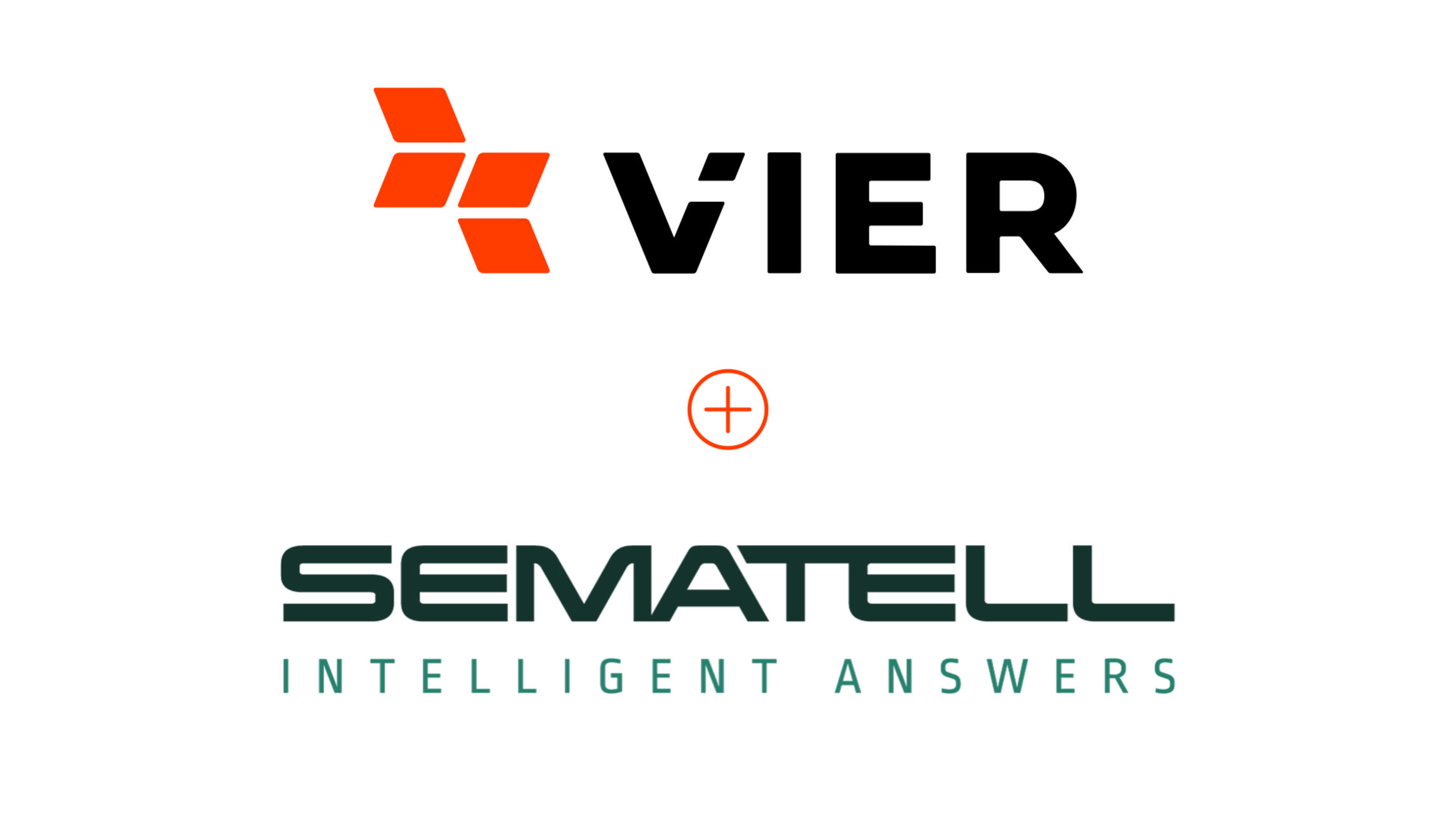 The image displays the logos of two companies, "VIER" and "Sematell", connected with an orange plus icon.
