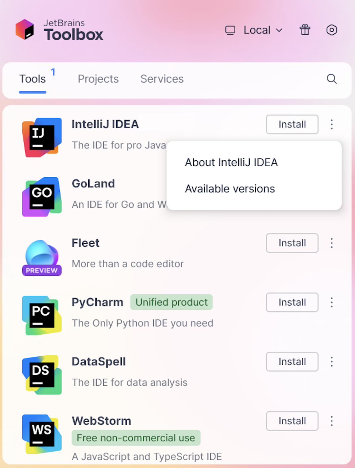 PyCharm in the Toolbox App PyCharm in the Toolbox App