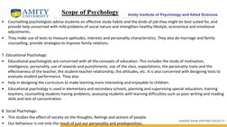 Amity Institute of Psychology and Allied Sciences
•
Counselling psychologists advise students on effective study habits and t