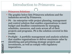 Introduction to Primavera (cont.)
Primavera Solutions
The graphic below lists Primavera solutions and the
industries serv